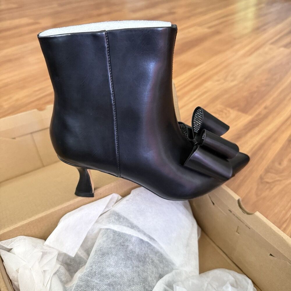 Coutgo Womens Ankle Boots Pointed Toe Kitten Heel Side Zipper Black Size 7 - Picture 13 of 16